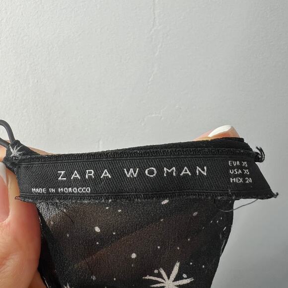 ZARA Black Celestial Dress Galaxy Back Button Waist Smocked Jewel Neck Size XS - Picture 8 of 8